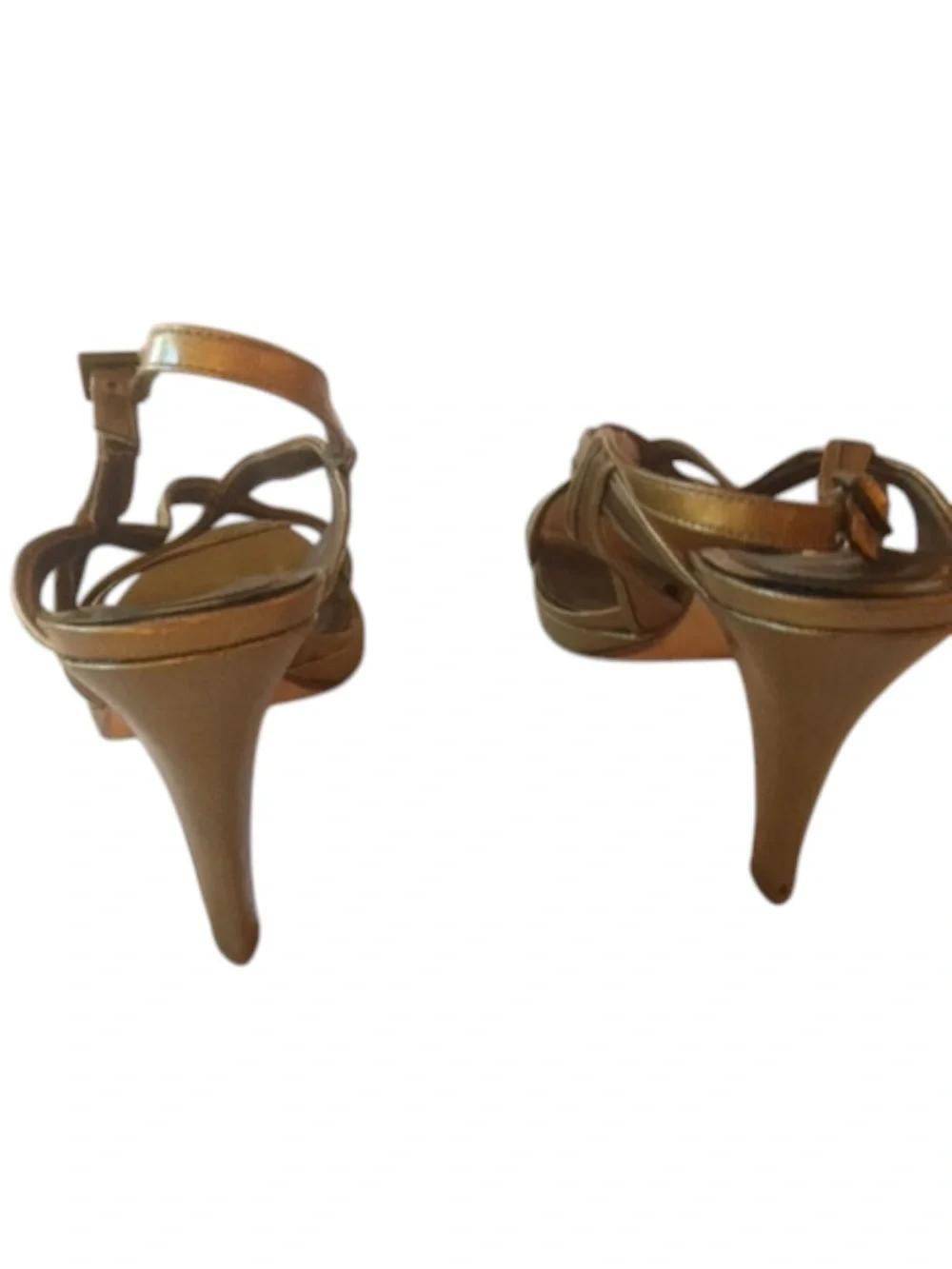 Cole Haan Tiana Bronze/Gold Patent Leather Open Toe Strappy Slingbacks Sz 9.5
